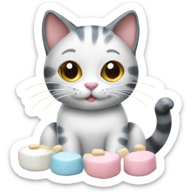 Cat with marshmallows  sticker
