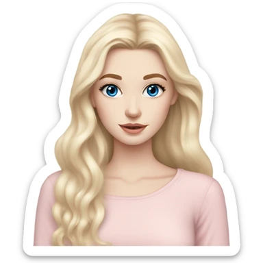 hot blonde girl blue eyes long flowy hair waist pastel pink longsleeve detective pale skin stunning ethereal makeup eyelashes sticker