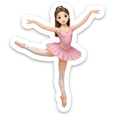 happy pretty white brunette teen long hair with hazel eyes in a ballet costume with one leg up sticker