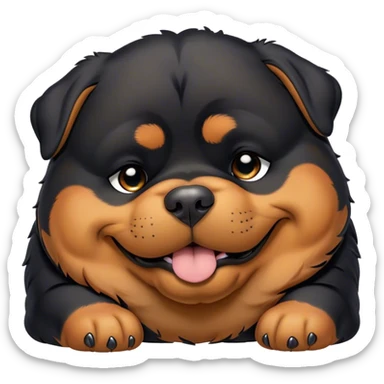 Cinematic Meme-Worthy Chubby Sleeping Rottweiler Portrait Emoji, Head resting peacefully with a contented smile, featuring a delightfully chubby build and a luxuriously soft black and tan fur, eyes shut in a serene nap, Simplified yet hilariously adorable features, highly detailed, glowing with a soft, drowsy light, high shine, relaxed and utterly lovable, stylized with an air of playful laziness, bright and endearing, soft glowing outline, capturing the essence of a comically sleepy guardian, so meme-worthy it feels like it could instantly become the next viral sensation of adorable slumber! sticker