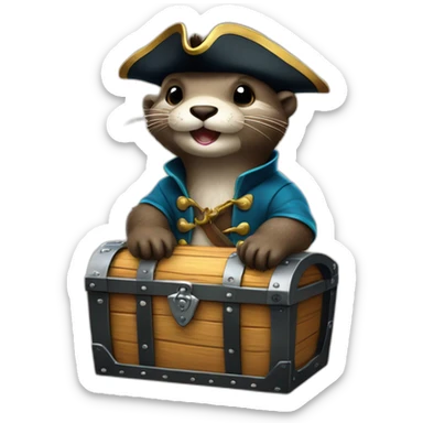 cute otter dressed as pirate on a treasure chest sticker