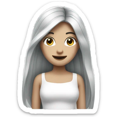 Pale girl with long black hair waving hi sticker