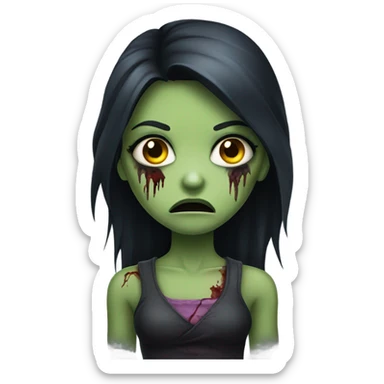 girl zombie with black long hair with teeth and serious face  sticker