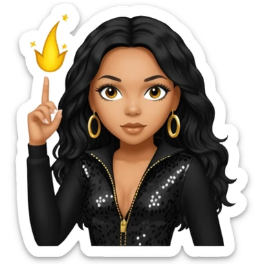 Kiely Williams from 3lw/Cheetah Girls with long jet black hair, black sequin outfit sticker