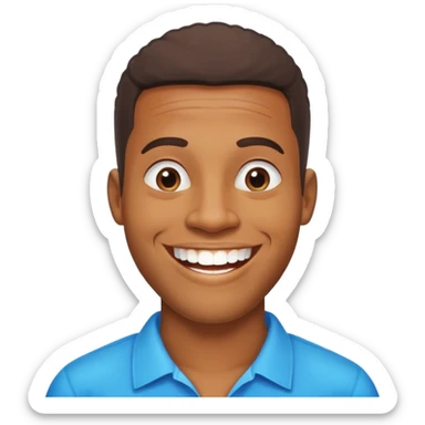 smiling black man with big teeth, standard male haircut, oval face, Rio de Janeiro theme, no glasses, carioca sticker