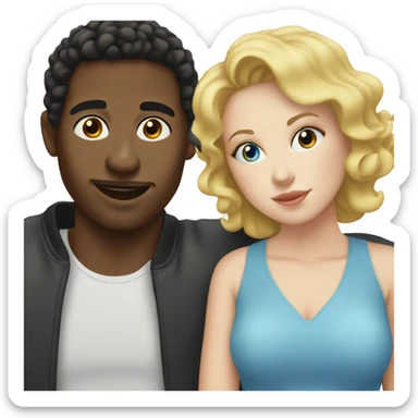 Black man with short Afro kissing white woman with brunette hair and blue eyes sticker