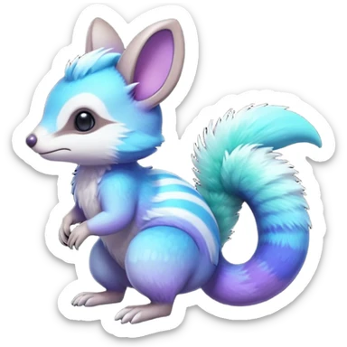 Iridescent Neon Green-Cyan-Blue-Purple-gradients Minccino-Numbat-Sergal-fusion-hybrid-animal-creature, full body sticker