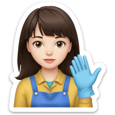 girl brunette with bangs long hair cleaning sticker