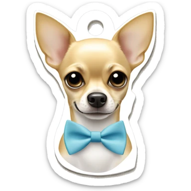Blonde chihuahua with a light blue bow tie collar and a dog tag that says Oscar  sticker