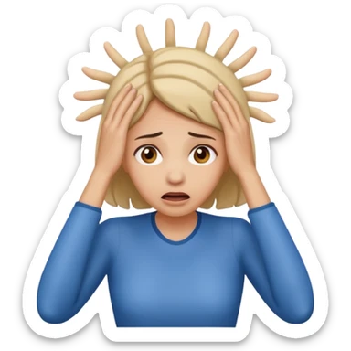 scared woman with her hands on her head sticker