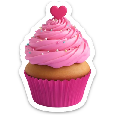 cupcake with pink frosting and heart decorations sticker