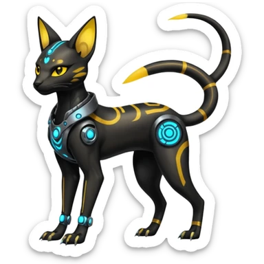 Futuristic Glowing shiny bioluminescent translucent dark cool handsome badass cyberpunk-cyborg-Bastet-Umbreon-Salandit-fusion (full body) sticker