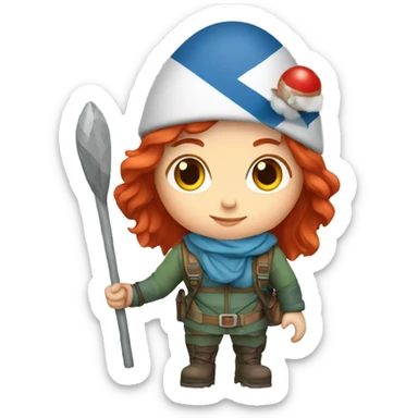 female winter mountaineer red hair holding easter red egg and greek flag  sticker