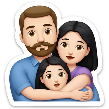 Couple, Tall strong white man with brown mustache goatee hugging a chubby short pale woman with long black hair sticker
