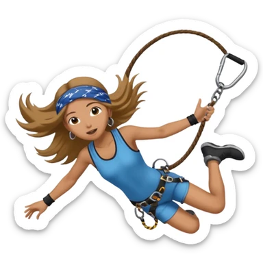 bungee jumping face in action with earrings and long hair flying away and bandana sticker