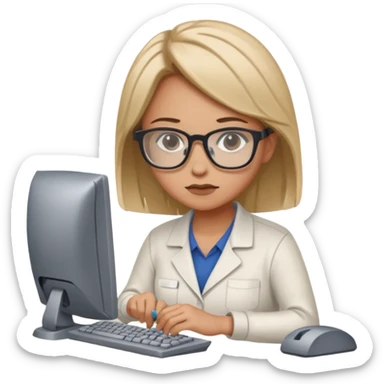 female computer technician fixing damaged computer sticker