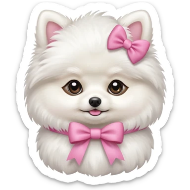 white pomeranian puppy with a pink bow  sticker