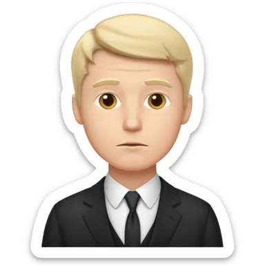 white man in formal suit in thought, showing something sticker