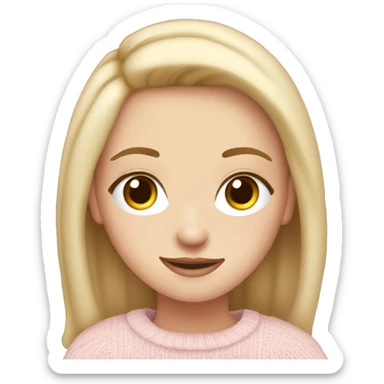 Pretty hazel eyed white girl with light pink sweater reading cozy sticker