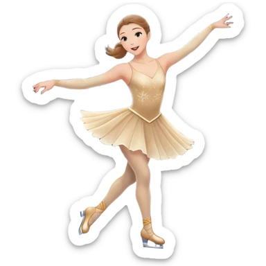 An icon showing a graceful figure skater mid-spin on a sparkling ice rink, wearing an elegant costume. The background features festive arena lights, snowflakes, and cheering spectators. Transparent background captures the beauty, artistry, and elegance of figure skating. sticker