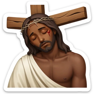 Dark skin Jesus with injured sleep on the cross sticker