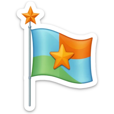 create a flag with orange star in the left and the light green in top and bottom and the light blue triangle left to Right and blue on the right up to down behind the light blue triangle sticker