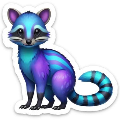 Iridescent Neon Green-Cyan-Blue-Purple-gradients Civet-Numbat-Sergal-fusion-hybrid-animal-creature, full body sticker