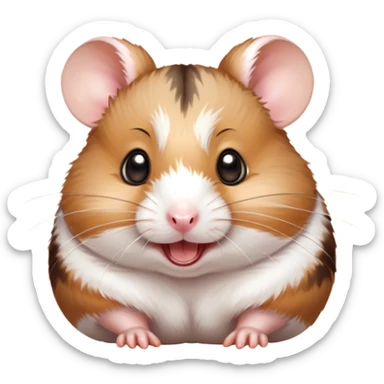 Cinematic Comical Brown and White Banded Hamster Portrait Emoji, Head tilted dramatically with an exaggeratedly amused expression, featuring a striking fur with bold brown and white banded patterns, wide, expressive dark eyes filled with playful disbelief, Simplified yet hilariously expressive features, highly detailed, glowing with a slightly sassy glow, high shine, dramatic yet playful, stylized with an air of cheeky mischief, bright and endearing, soft glowing outline, capturing the essence of a spirited and over-the-top hamster, so meme-worthy it feels like it could side-eye its way into internet fame instantly! sticker