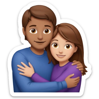 couple hug with warm smiles woman brown man fair skinned brown hair sticker