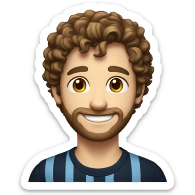 young man with short, curly brown hair and a trimmed beard. He has blue eyes and a fair complexion. He is smiling softly and is wearing a dark shirt with the logo of "Stripe" on it sticker