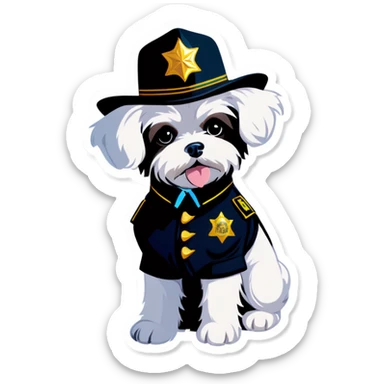 Maltese dog in a sheriffs outfit  sticker