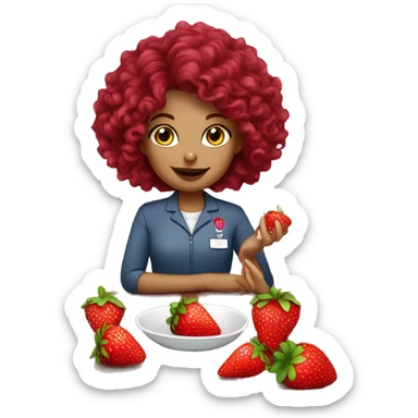 dietitian girl burgundy curly hair eating a strawberry  sticker