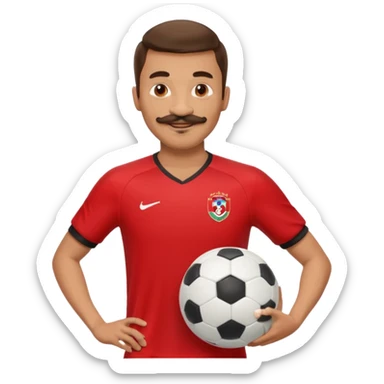 man soccer player red jersey with mustache holding soccer ball sticker