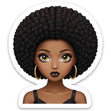 afro hair, dark skin, pretty eyes, pretty black makeup, pretty bratz baddie sticker
