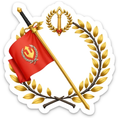 flag emoji two red diagonal stripes black stripe in middle golden sword in center with golden wreath sticker