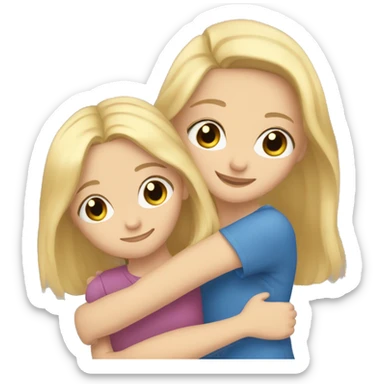 Girl with blonde hair and hazel eyes hugging a girl with brown hair and blue eyes sticker