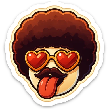 White circle face, afro, heart glasses, big heart eyes, tounge rolled out sticker
