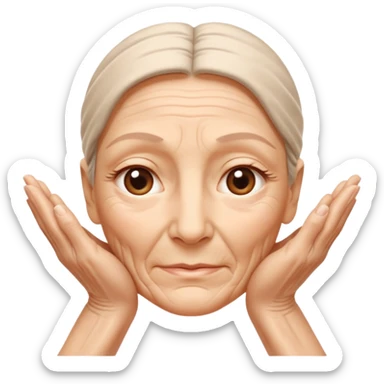 Simple emoji of a face with wrinkles being smoothed by hands,
both hands gently stretching the skin,
wrinkles visible on one part and smooth skin on the other,
clear wrinkle-reducing effect,
simple and easy-to-understand icon,
no beauty or medical elements

 sticker