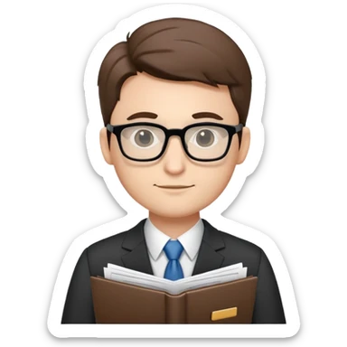 accountant wearing glasses and suit, with paperwork sticker