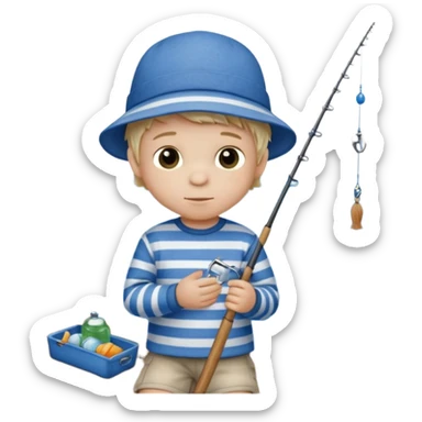 Little boy on the dock fishing, felt texture, scrapbooking, precious moments style character sticker