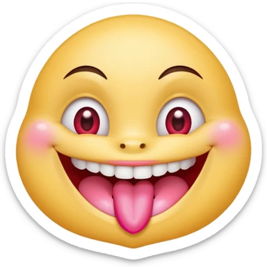 "Perfect smiling face with heart-eyes emoji 😍, classic yellow skin tone, bright open U-shaped smile showing white teeth and pink tongue tip, two large glossy red cartoon heart-shaped eyes with sparkling highlights  sticker