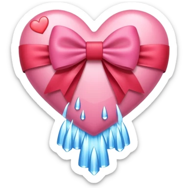 heart with a waterfall, pink bow with heart pattern on the bow, apple emoji style sticker