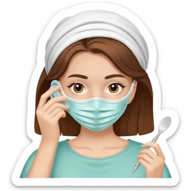 White girl with brown hair applying face mask for self care sticker