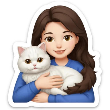 Brunette woman snuggling white Persian cat sticker