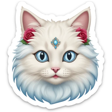 Neva masquerade cat, very fluffy, with pale blue eyes and rose nose sticker
