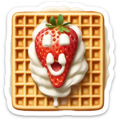 square waffle with a small dollop of whipped cream and strawberries on top sticker