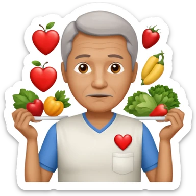 una imagen de un abuelo de 63 años con una enfermedad cardiovascular pero puedes poner al rededor habitos saludables PERO QUE SUFRA DE ENFERMEDAD CARDIOVASCULAR Y QUE NO SE VEA TAN FELIZZ sticker
