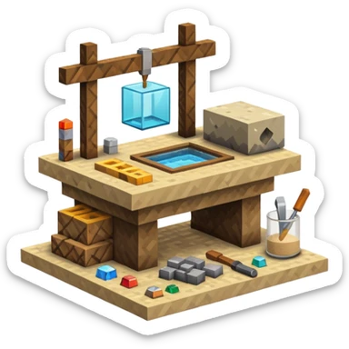 minecraft crafting station with tools, stone, wood, glass, sand, ... sticker