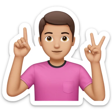 Draw a picture of a person pointing to themselves with their other hand raised if pink tshirt sticker