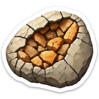 3D render of Coprolite, embedded in a chunk of rough sedimentary rock, cracked stone texture, ancient fossil aesthetic, petrified brown and grey speckled stone texture, matte dry finish, Apple emoji style, isolated on white background --v 6.0. sticker